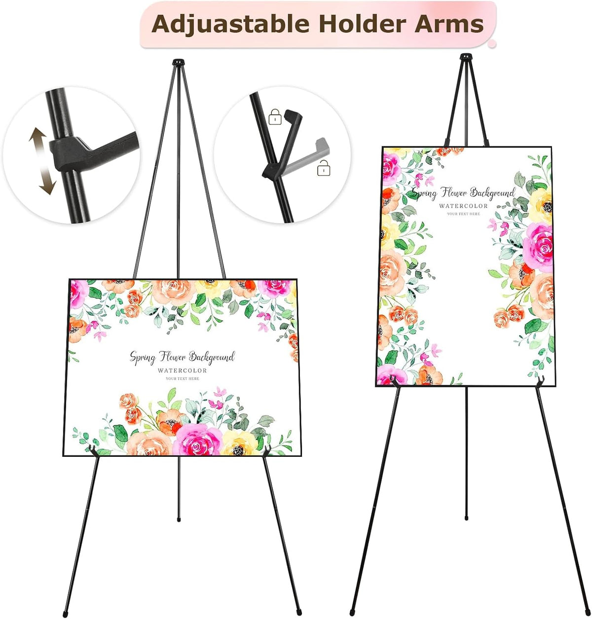 DAJAVE 6 Pack 63 Inch Display Easel Stand, Folding Easels for Display, Portable Tripod Display Easel, Black Adjustable Metal Easel for Wedding Sign, Posters, Painting