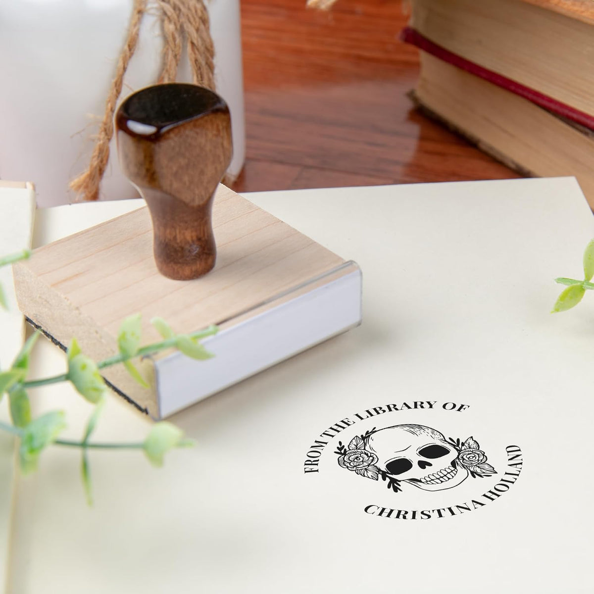from The Library of Embossers & Stamps for Fantasy Book Readers | Custom Embosser | Custom Stamp | Ex Libris | Elevate Your Fantasy Collection of Stories and Novels (Design 16, Wood Hand Stamp)