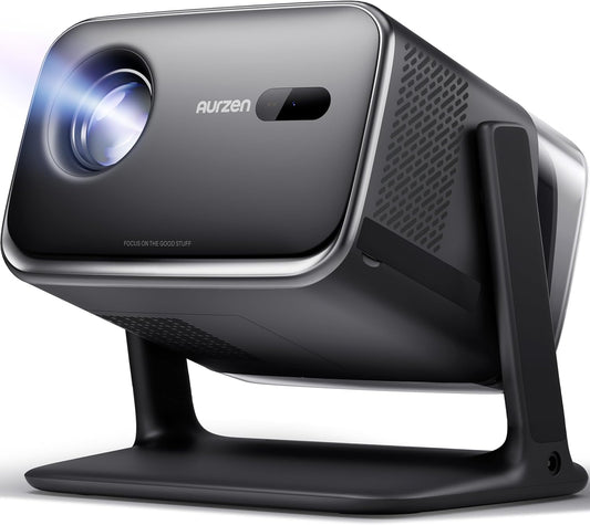 Aurzen BOOM mini Google TV 4K Supported Smart Projector with WiFi and Bluetooth, Outdoor & Home Movie Projector with 20W Speakers DoIby Audio, Real-Time Focus & Keystone, 500 ANSI Lumens, Black