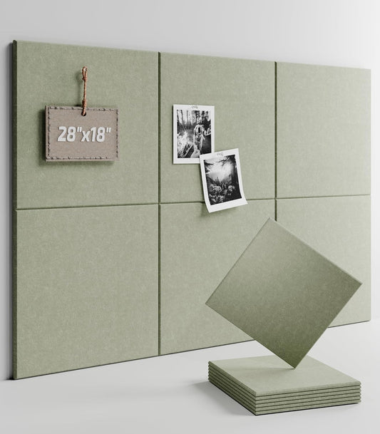 Felt Bulletin Board Tiles -28"x18" Cork Board Alternative for Office Decor, Push Pin Board Wall Organizer 6-Pack - Sage