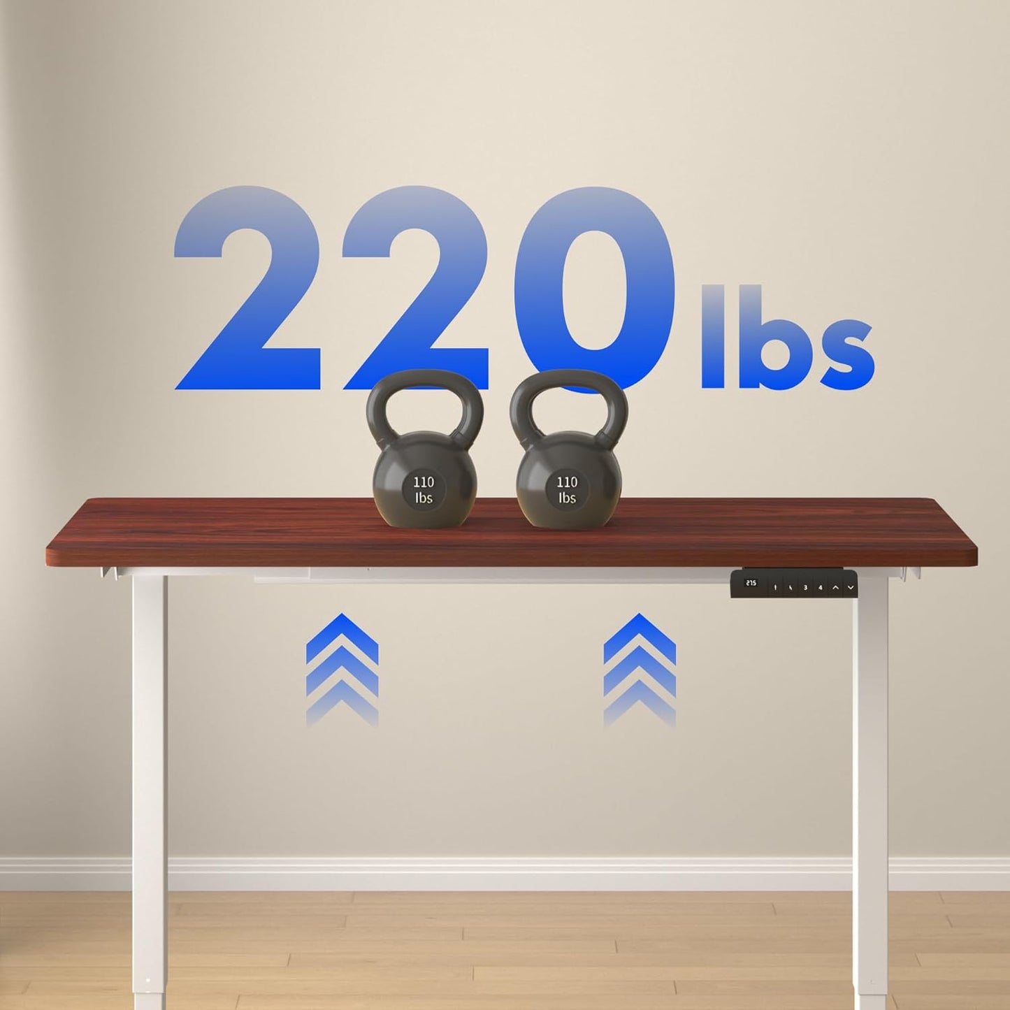 FLEXISPOT E3 Dual Motor Electric Standing Desk 60x24 Inch Whole-Piece Board Height Adjustable Electric Sit Stand Desk (White Frame + Mahogany Desktop, 2 Packages)