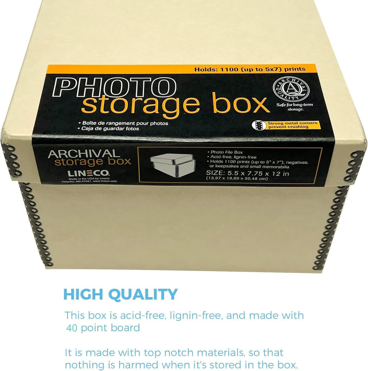 Lineco Archival Photo Storage Box, Holds up to 1100 of 5x7 Pictures, 4x6 Photograph Container with Removable Lid. Preserve Snapshot, Negatives, Prints, Films, Card, 5"x7"x12", Tan, 2 Pack