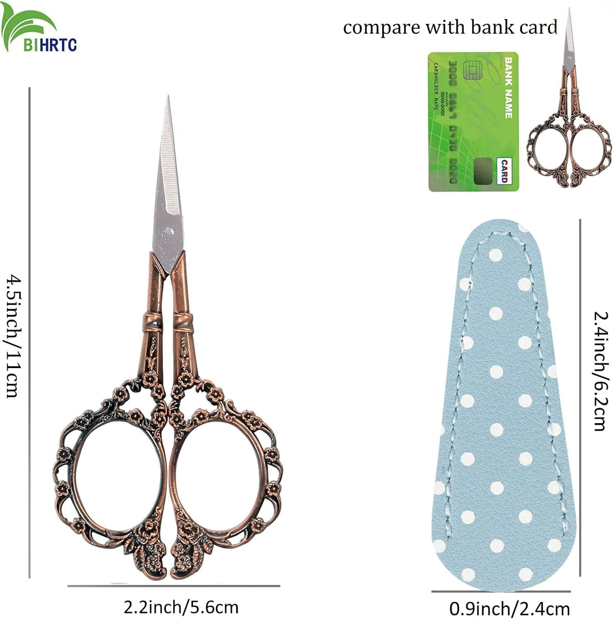 BIHRTC 4.5inch Embroidery Scissors Small Multipurpose Scissor with Leather Case Sharp Tip Stainless Steel Scissors Shear for Office Home Sewing Supplies Cross Stitch Needlework DIY
