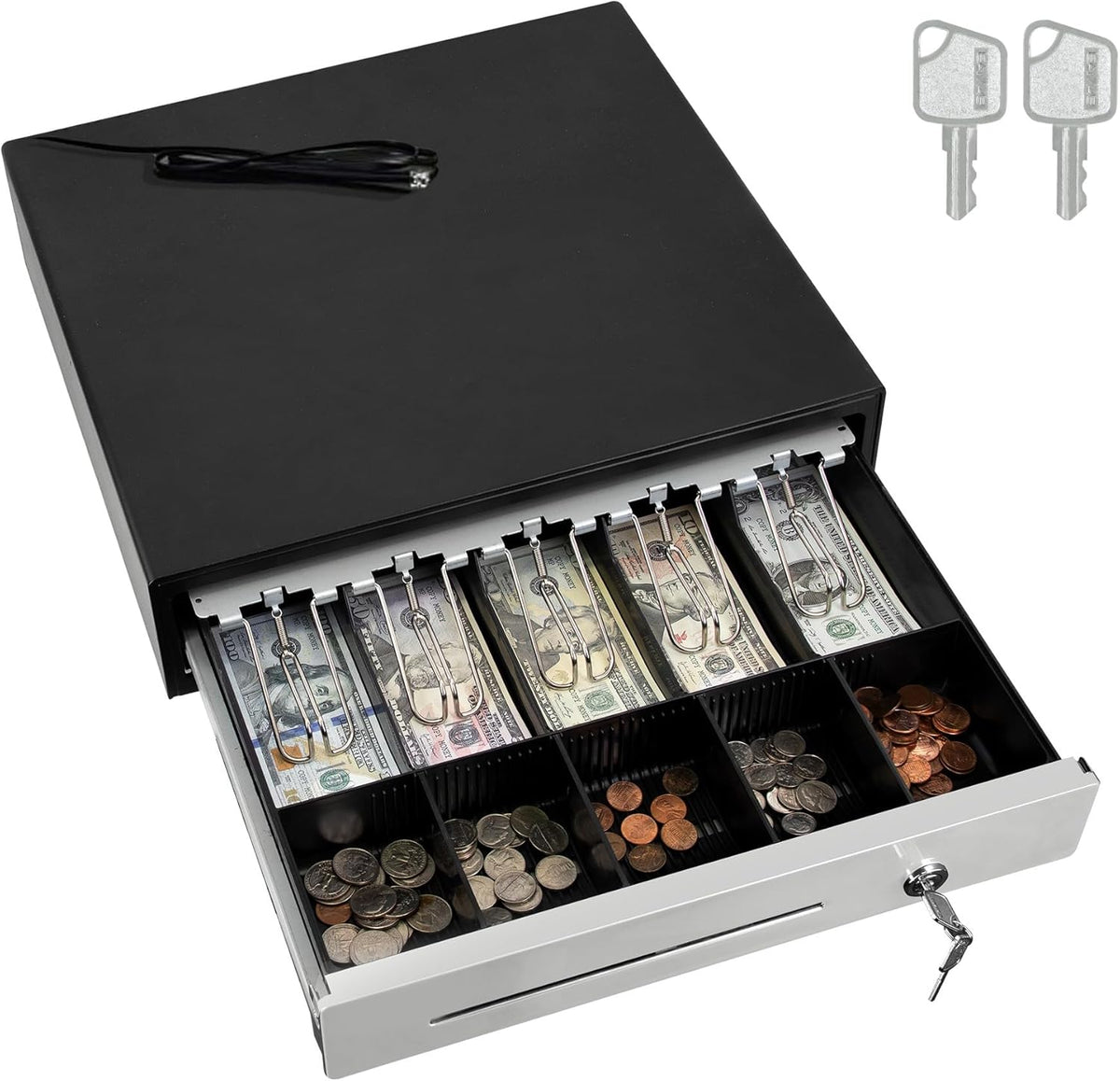 SAM4s 16" "Stainless Steel" Front Heavy Duty Black POS Cash Drawer with 5Bill/5Coin