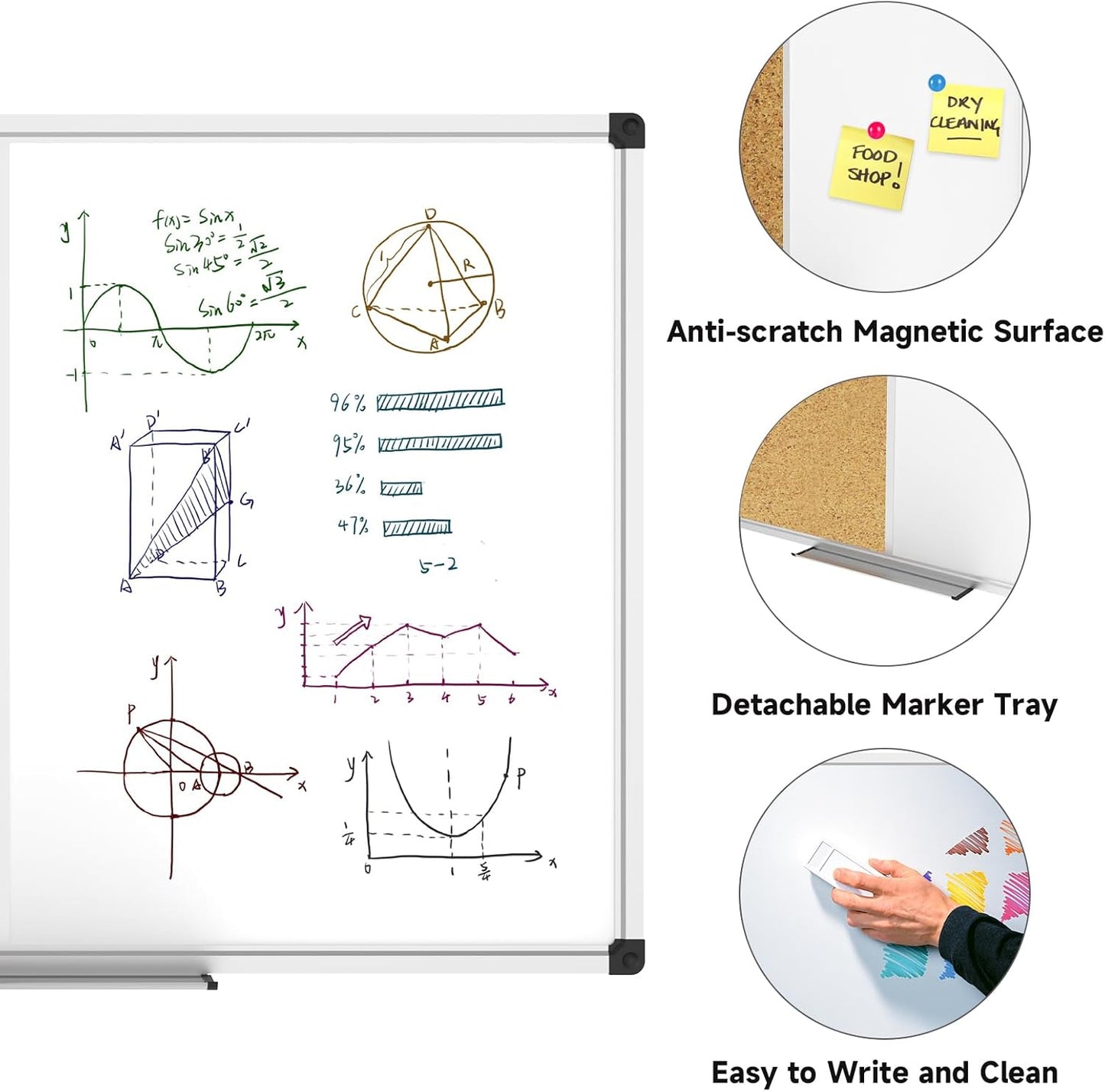 XBoard Magnetic Dry Erase Board & Cork Board 48 x 36 whiteboard, Combination White Board with Aluminum Frame