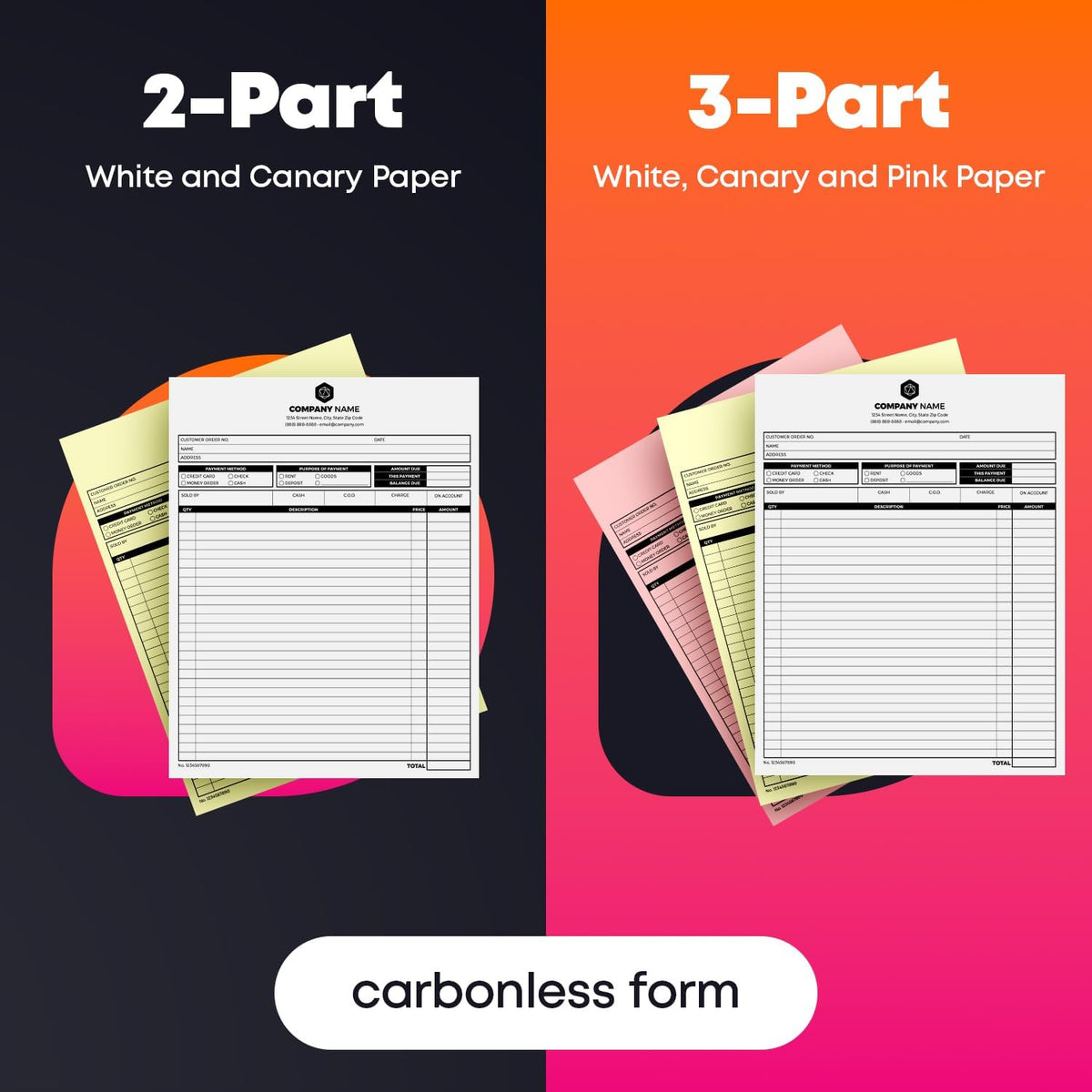 Custom Print 8.5" x 11" Carbonless NCR Forms for Printing Business and Company Invoices, Receipts, Work Orders, Sales Orders, Purchase Orders, Estimates and Quotes - Loose Sheets (3-Part, 500)