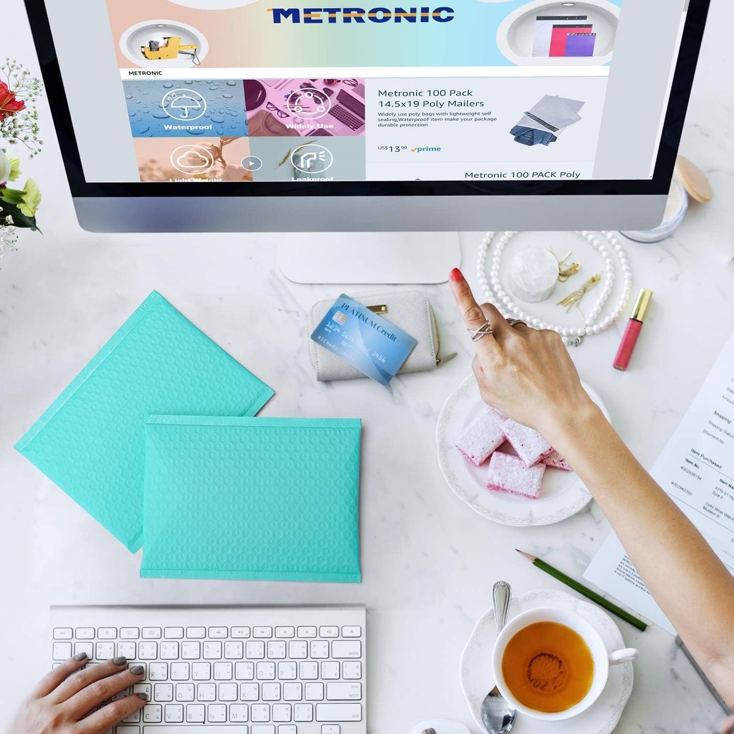 Metronic 3000 Pack Bubble Mailers 6x10 Inch Teal Bubble Mailer Usable Size 6x9'' Waterproof Padded Envelopes for Packaging, Shipping, Mailing, Small Business Supplies