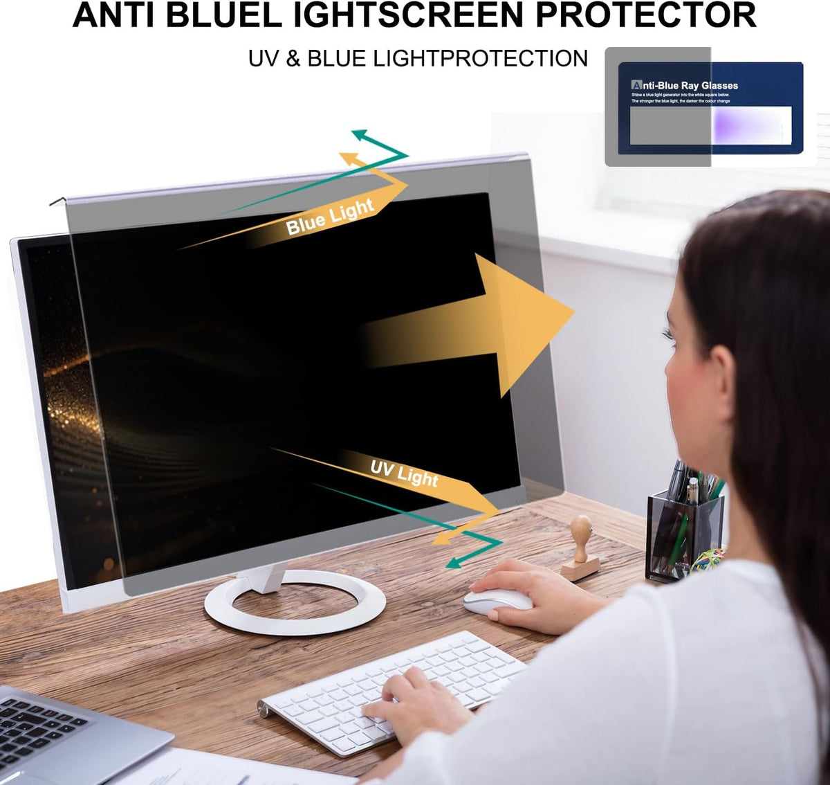 Hanging Computer Privacy Screen Protector Shield Compatible for 21.5/22 Inch Widescreen Desktop Monitor - Anti Glare & Blue Light Filter - Hanging Design for Easy On/Off