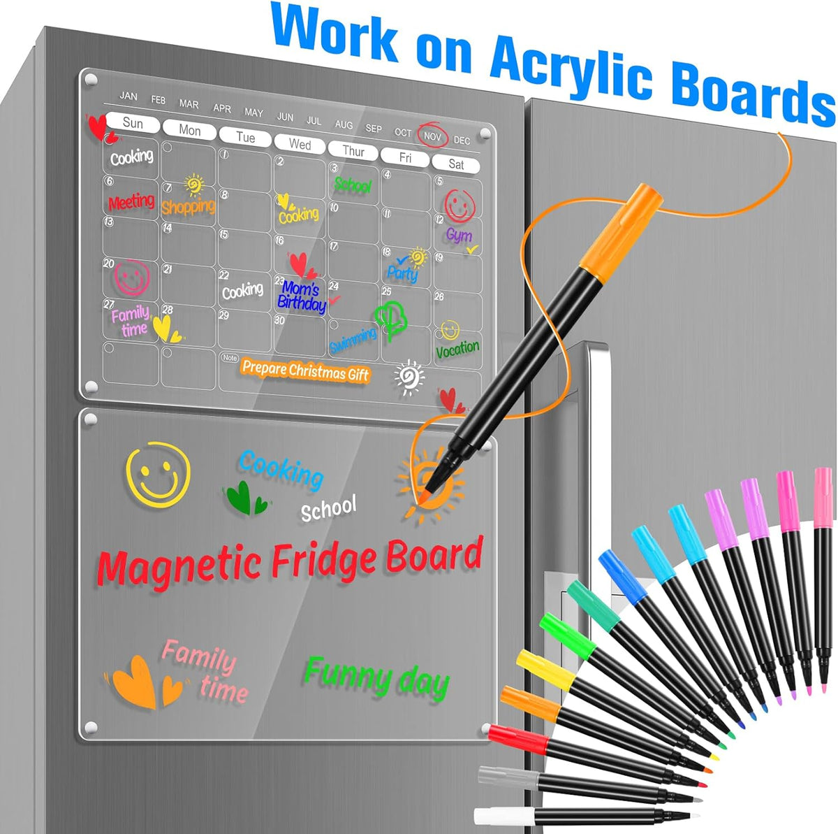 Liquid Chalk Markers for Acrylic Calendar Planning Board Clear Glass Dry Erase Board Whiteboard Window Mirror Christmas Halloween Painting LED Note Board, 14 Pack, 12 Vibrant Colors, 1mm Fine Points