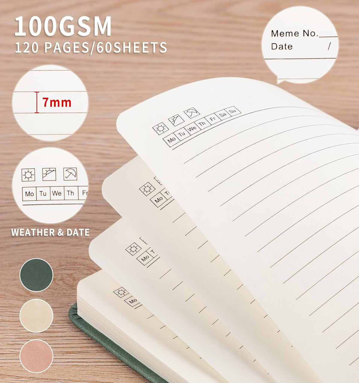 3 Pack Pocket Journaling Notebooks, A6 Small Notebook For Note Taking Journaling Notebooks Journals For Writing Mini Note Pads With Pen Holder 120 Pages 100 GSM Thick Paper,Geen,Pink,Khaki