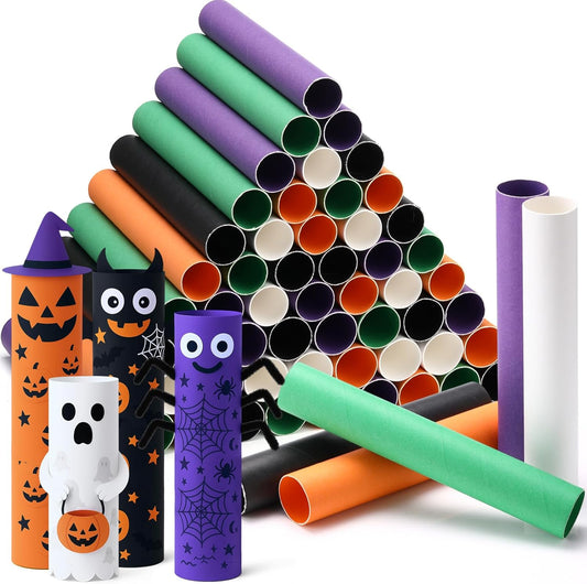 MotiMind 60 Pcs Cardboard Tubes for Craft 2 Size Empty Paper Towel Rolls Cardboard Toilet Paper Tubes Bulk for Classroom DIY Projects(Halloween,1.4 x 10 Inch, 1.6 x 10 Inch)