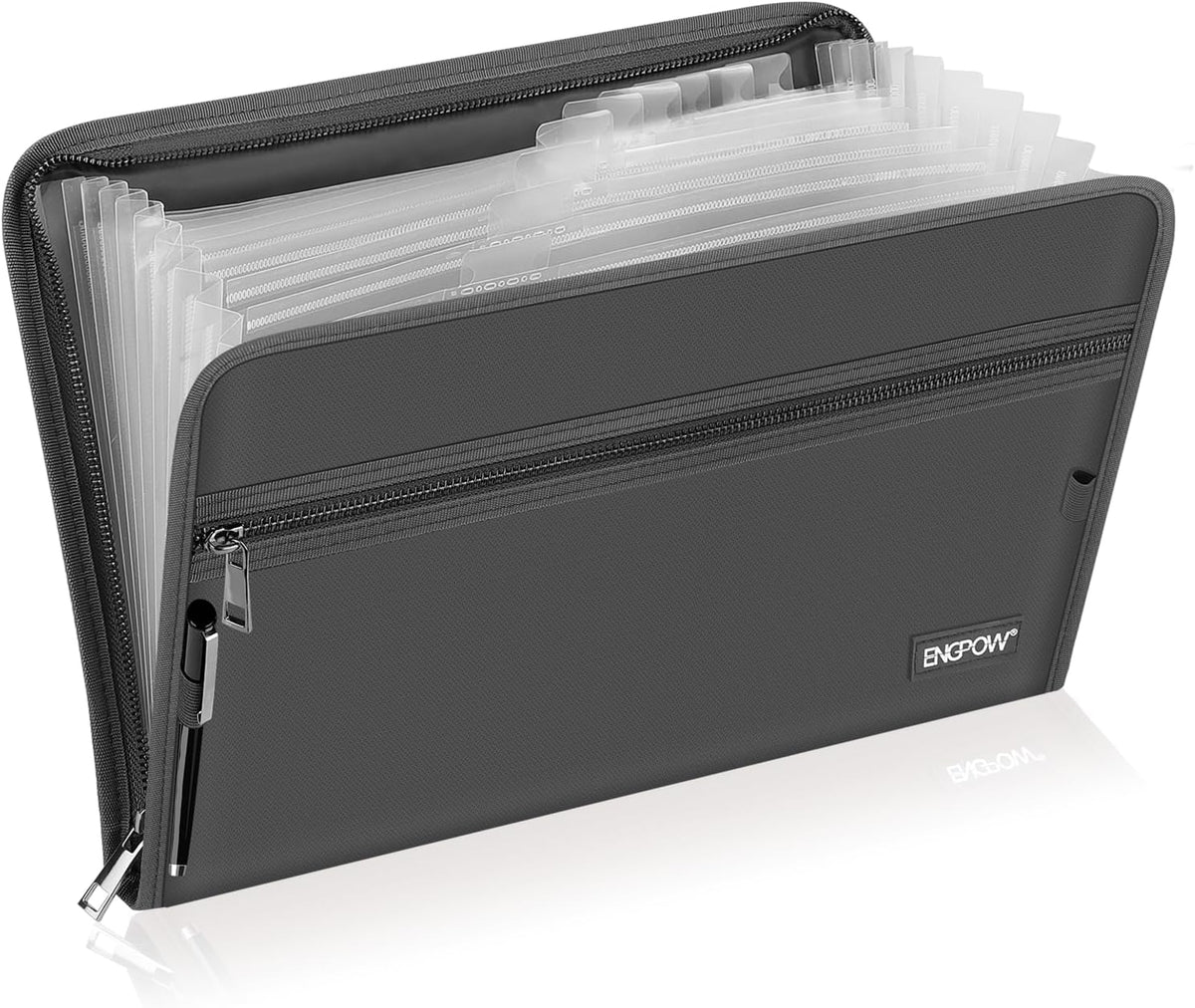 ENGPOW Accordion File Organizer,Fireproof 13 Pockets Expanding File Folder,Document Organizer Folder with Zipper＆Labels,Portable Home Travel Safe Storage for Letter A4 Files and More,Gray