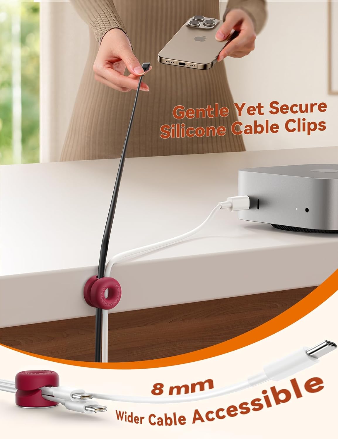 8Pack Cord Organizer JOYROOM Silicone Cable Clips [1s Side-Snap Lock] Desktop Cable Management, Adhesive Phone Charger Wire Keeper for Nightstand Office Workspaces Desk Organization Home Accessories