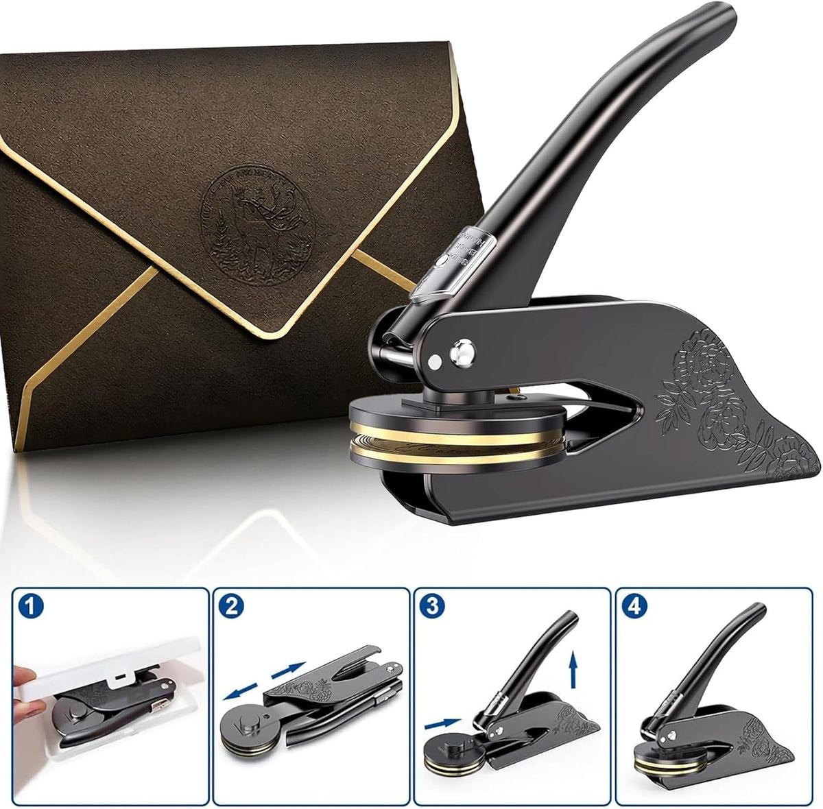 Embosser Stamp Custom Logo - Custom Book Embosser Personalized for Cards, Paper, Napkins, Perfect for Official Seal and Notary, Personal Library and Wedding - Logo 1