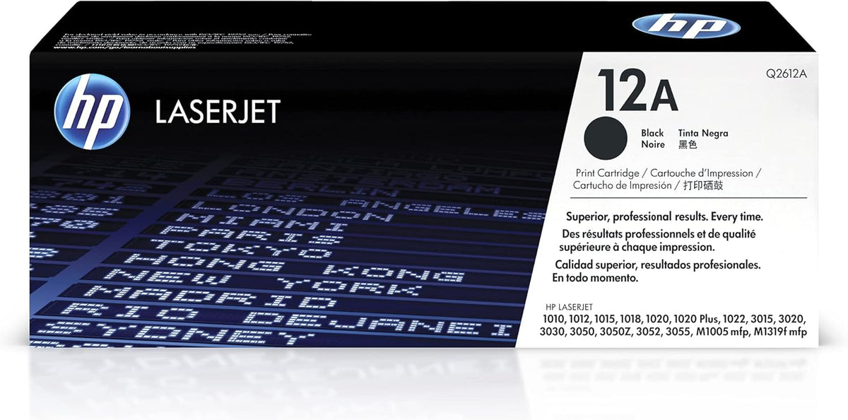 HP 12A Black Toner Cartridge | Works with HP LaserJet 1010, 1020, 3015, 3020, 3030, 3050 Series; HP LaserJet MFP M1005, M1319 Series | Q2612A