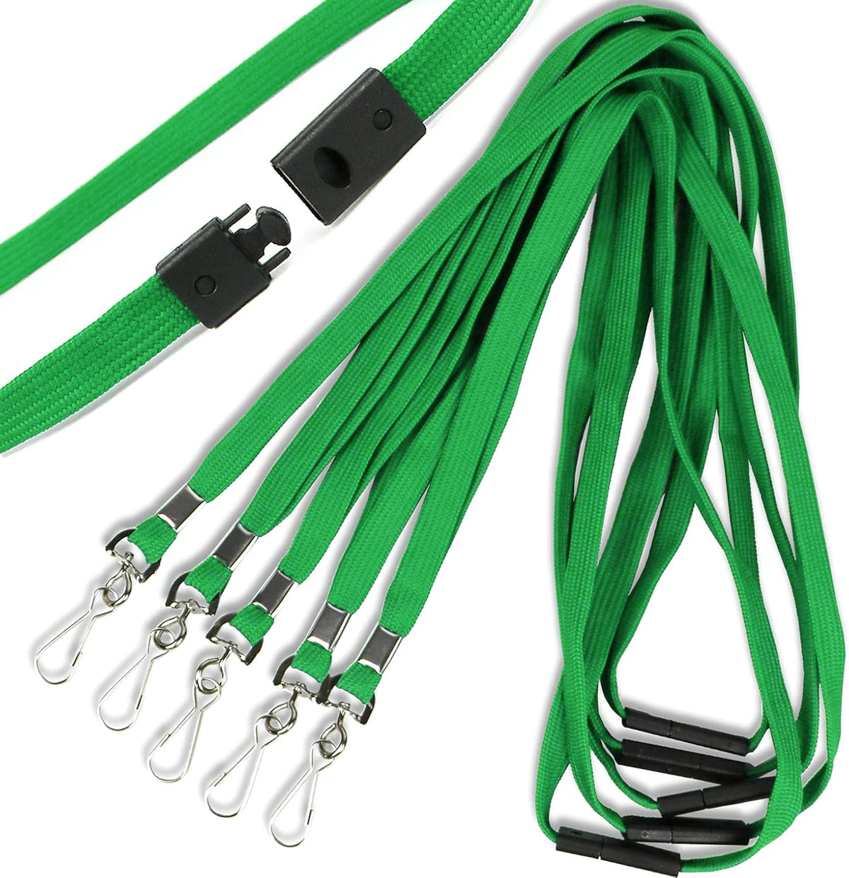 Safety Breakaway Lanyard with J-Hook Flat Lanyards for ID Badges Cruise Lanyard Bulk Preimum Lanyards for Women/Men Business Card NameTag Holder Lanyards Employee Students (Green, Breakaway 100 Pack)