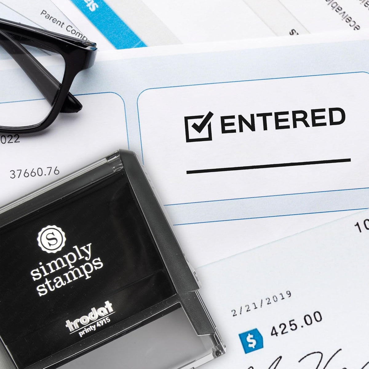 Entered Office Stamp | 4 Different Sizes | 20 Designs | Multiple Color Options | Perfect for Quick Validation of Office Documents (Entered, Xtra Wide)