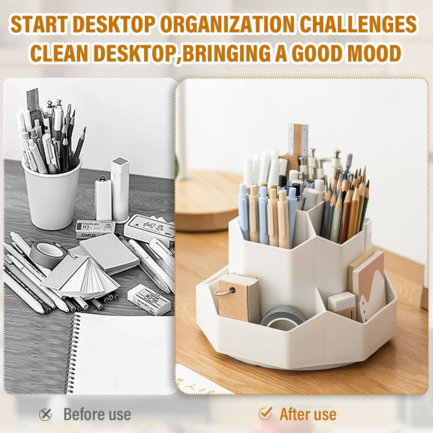 360 Degree Rotation Pen Holder,9 Slots Pencil Holder for Desk,Desk Organizer,Desk Accessories & Workspace Organizers,Apply Office, School, Home（White