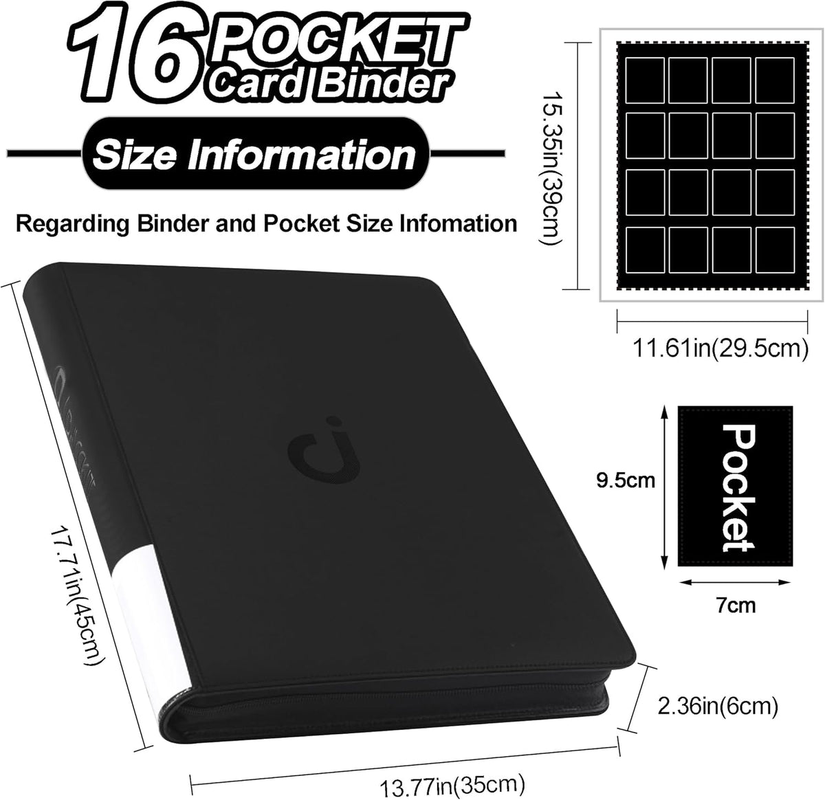 Premium Card Binder 16 Pocket - Fits 1600 Cards，4X4 Ringless Card Album with Sleeves for Trading Cards & Sports Cards（Model C，Classic Black）
