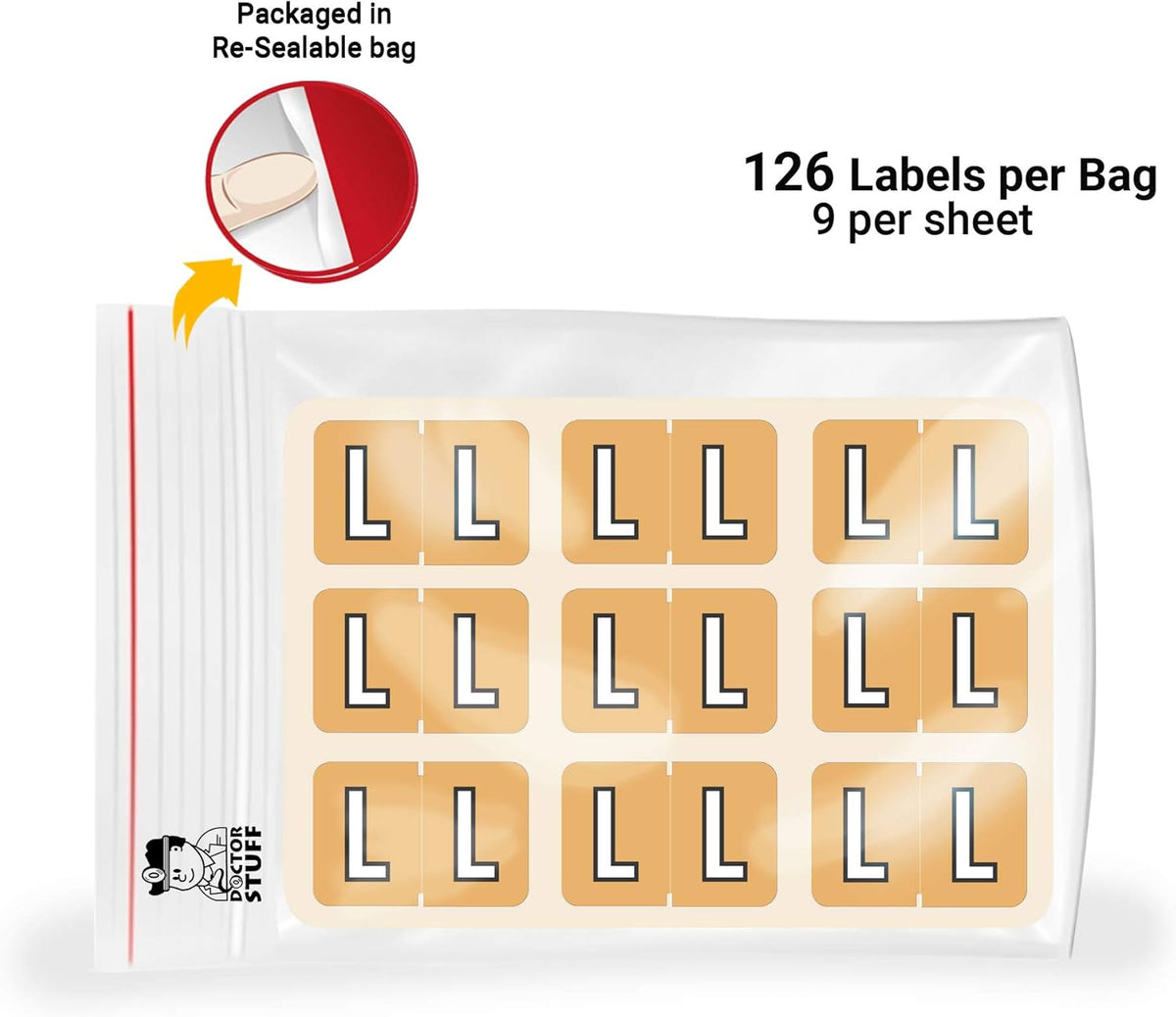 Doctor Stuff - File Folder Labels, Alphabet Letter L, Barkley/Sycom FABKM - BRAM Series Compatible Alpha Stickers, Light Orange, 1" x 1-1/2", 126 Labels/Package