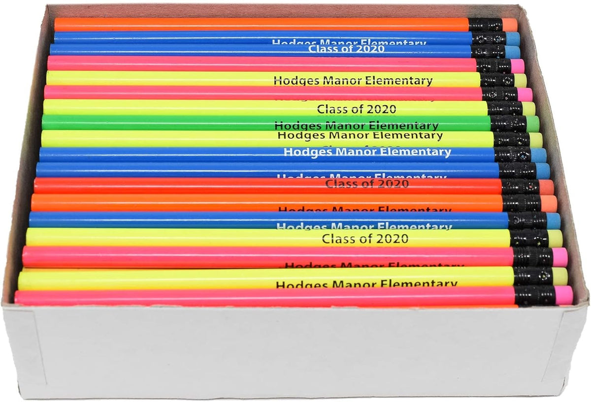 Pencil Guy Promotional Personalized Imprinted Neon Round Pencils 144 to a box