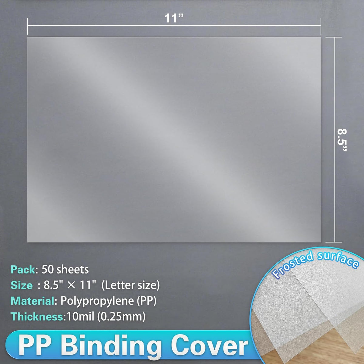 Rayson Frosted Binding Covers - 10 mil Polypropylene (PP) Matte Finish, 8.5" × 11", Durable Un-Punched Plastic Binding Covers, 50/Pack (PP2550MT)