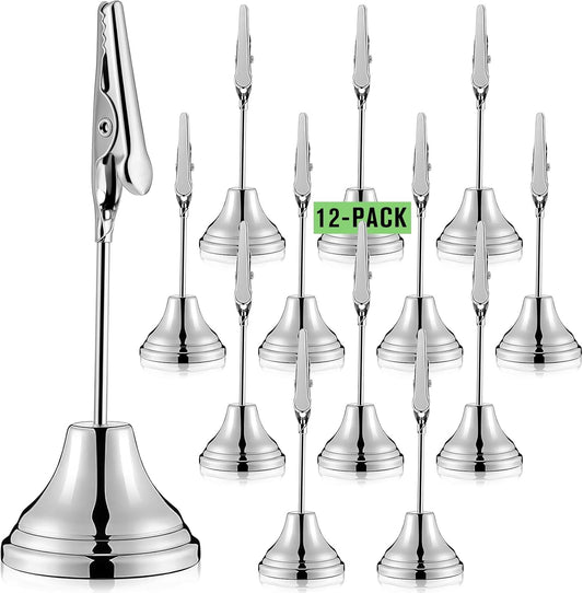 12 Pcs Table Number Holders 3 Inch Place Card Holder with Alligator Clip Metal Table Card Holders Table Number Stands Table Sign Holders for Photos, Food Signs, Birthdays, Weddings (Silver)
