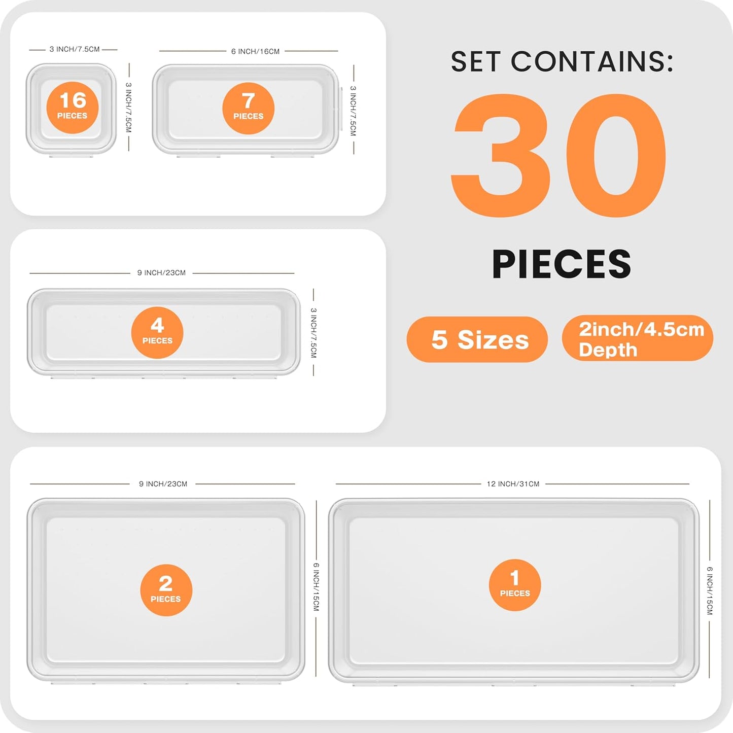 【Military Grade】 Drawer Organizer, 【𝟱𝗦𝗶𝘇𝗲】 Clear Makeup organizer, 【Holds 177 Items】 Bathroom Organizers and Storage, Plastic Desk Organizer Divider, Organizer Bins for Office Vanity A-LUGEI