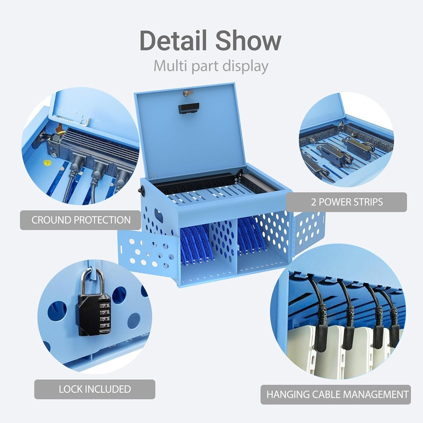 16-Device Charging Station for Laptops & Tablets, Wall-Mount Metal Charging Cabinet for Chromebooks, iPads – Lockable Charging Cart with Cable Management & Power Organization for Schools & Offices