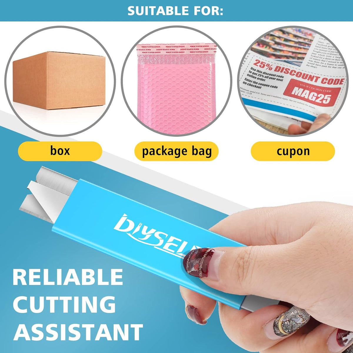 DIYSELF Box Cutters, 12 Pack Box Cutter Retractable, Box Cutters Knife with Single Edge Razor Blade, Utility Knife All Metal Shell, Letter Opener for Packages, Boxes, and Paper