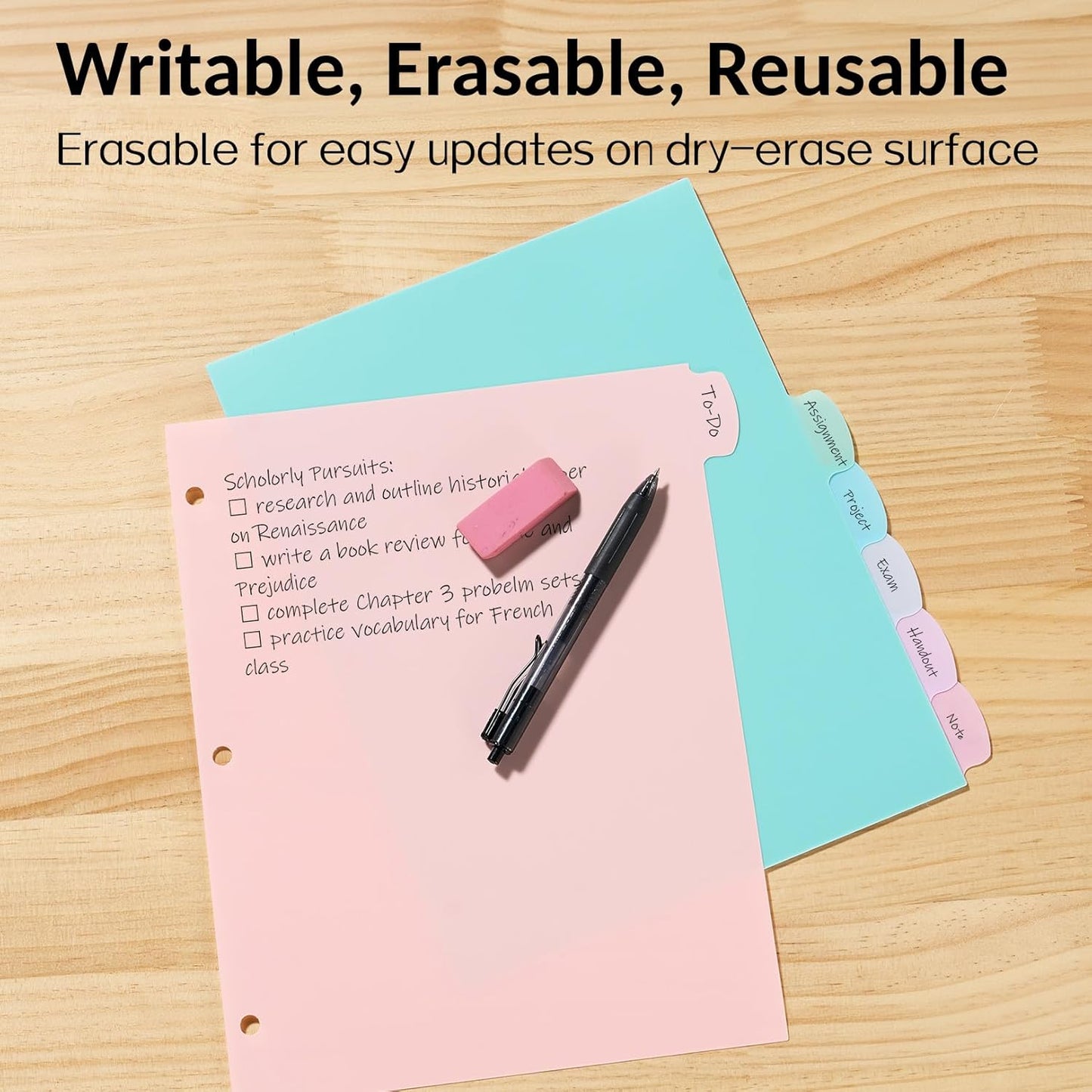 Sooez 8 Tabs Long-Lasting Plastic Write & Erase Large Tabs Dividers for 3 Ring Binder, Aesthetic Cute Pastels Binder Dividers for Student, Teacher, Office, Home Organizers, 3 Sets, Dusty Color
