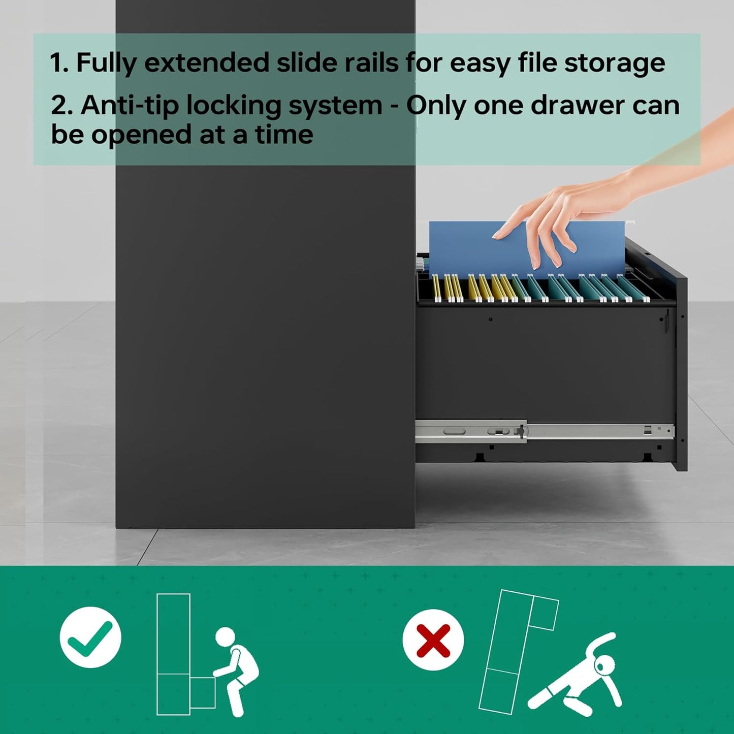 Letaya 5 Drawer File Cabinet with Lock,Metal Lateral Filing Cabinets for Home Office Hanging Files Letter/Legal/F4/A4 Size(Black-Requires Installation)