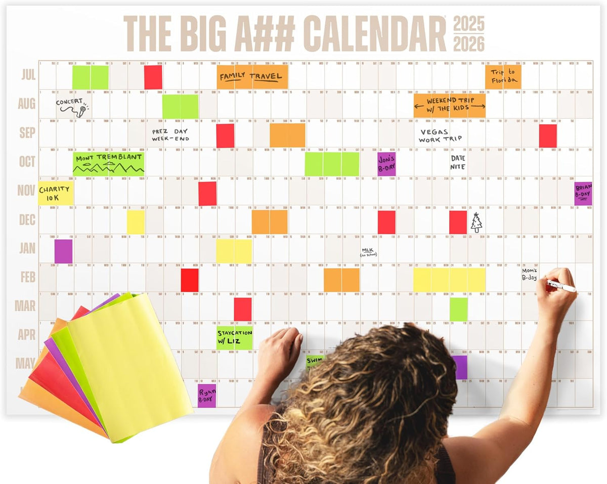 The Big A## Calendar Mid-Year Wall Planner – July to June Dry-Erase – Includes 1 Marker & 100 Labels – Lightweight, Easy to Hang Yearly Planner – Plan Goals & Adventures – Neutral, 4’x3’