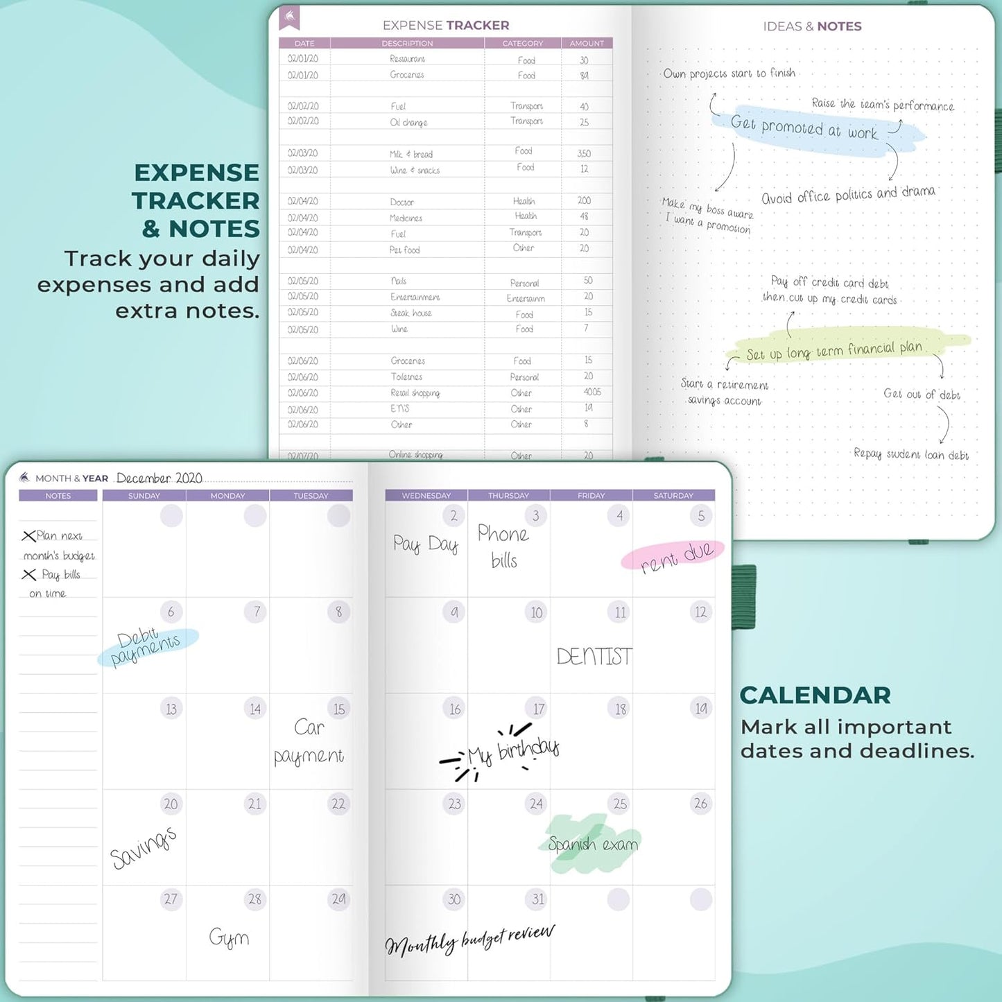Clever Fox Bi Weekly Budget Planner – Undated Financial Organizer Book – Expense Tracker, Budgeting & Bill Notebook, A5 (Turquoise)