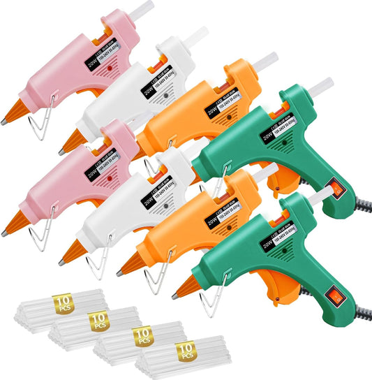 Hot Glue Gun Kit with 40 Glue Sticks and Anti-Scalding Nozzles, 8 Pack Fast Preheating Mini Hot Melt Gun Set for Crafts, DIY Arts, Class Projects, School, Home Repairs - Multicolors