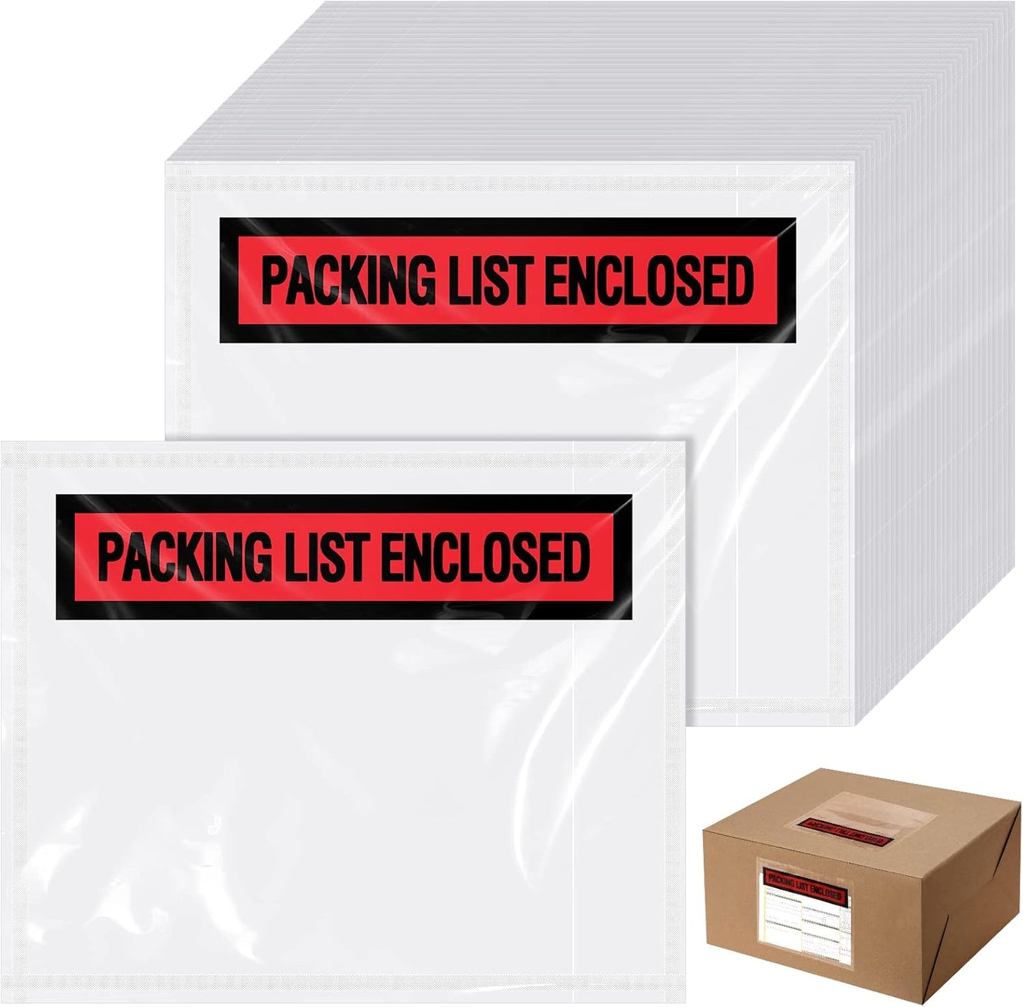 1000 Pcs Packing Slip Envelope Pouches Clear Self Adhesive Shipping Label Sleeves Waterproof Packing List Envelopes Pockets Top Loading Shipping Pouches Enclosed Bags (Red,7.5" x 5.5")