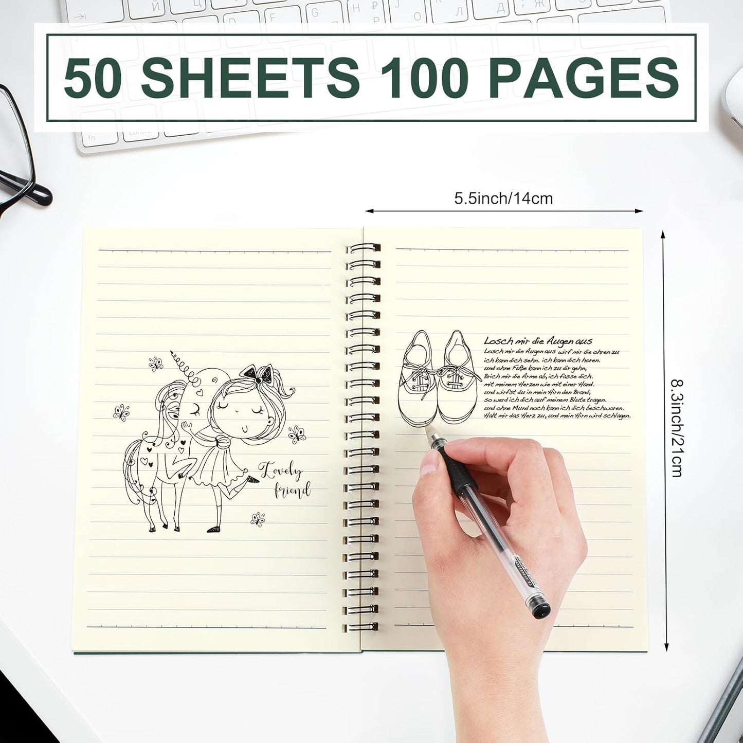 Yahenda Spiral Notebook Bulk A5 Journal Lined 8.3'' x 5.5'' Writing Composition Paper Small Notepad Subject Notebook for Students Office Business Back to School Supplies(Deep Green,54 Pcs)