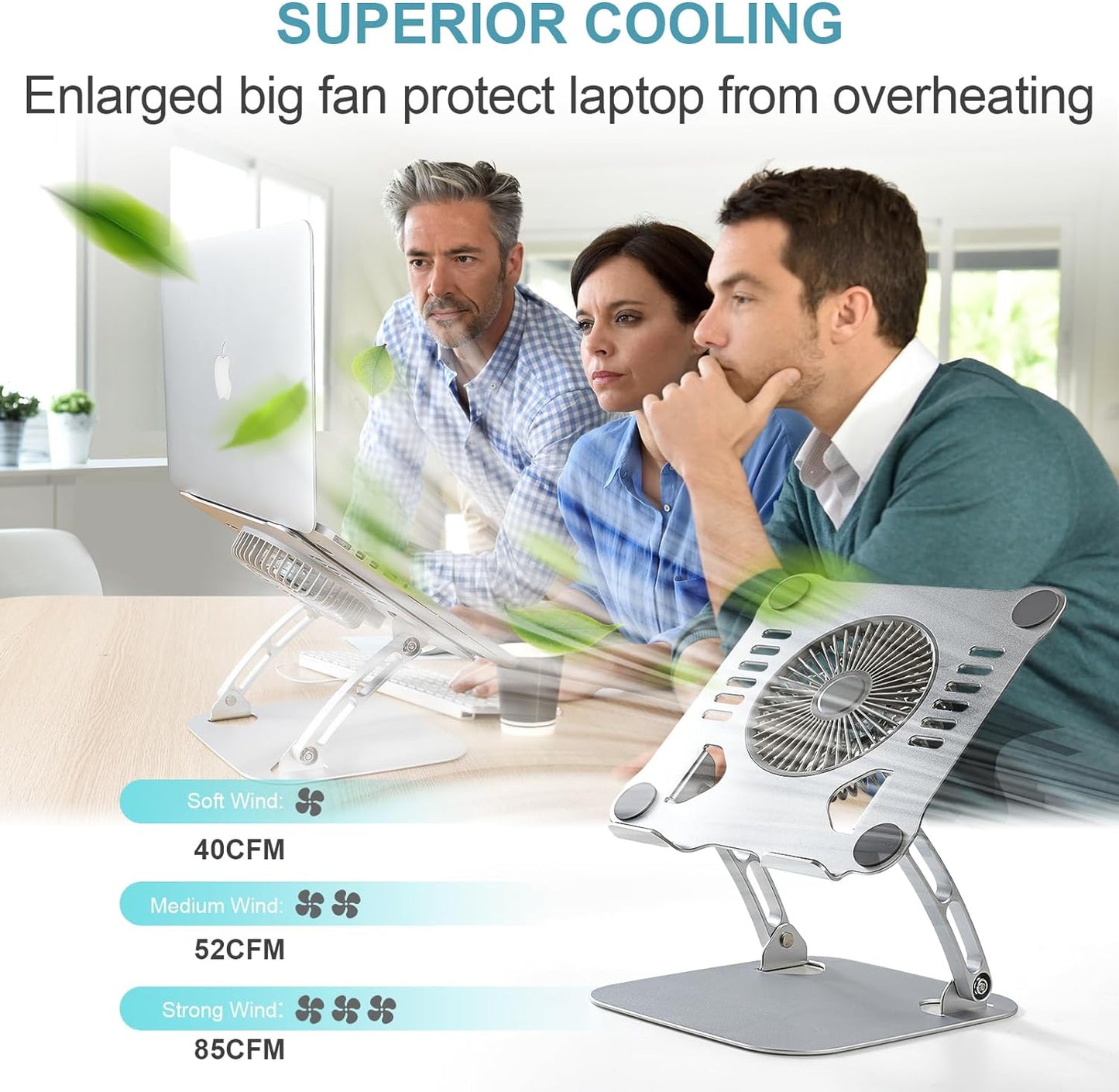 SHUWEI Laptop Cooling Stand with 3 Speed Fan, Adjustable Height & Angle, Carbon Steel Framework, Ultra-Quiet & Super Sturdy for up to 16”Laptop - Black