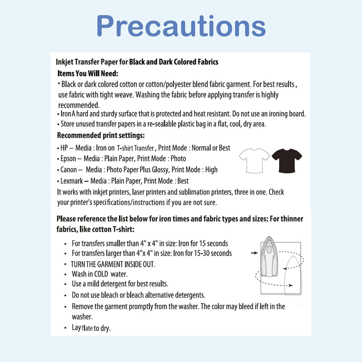 Heat Transfer Paper for Inkjet & Laserjet Printer (20 Sheets 8.5"x11", Dark 3.0), Wash Durable, Long Lasting Printable HTV Infusible Ink Transfer Sheets, Vinyl Iron on Fabric Printer Paper