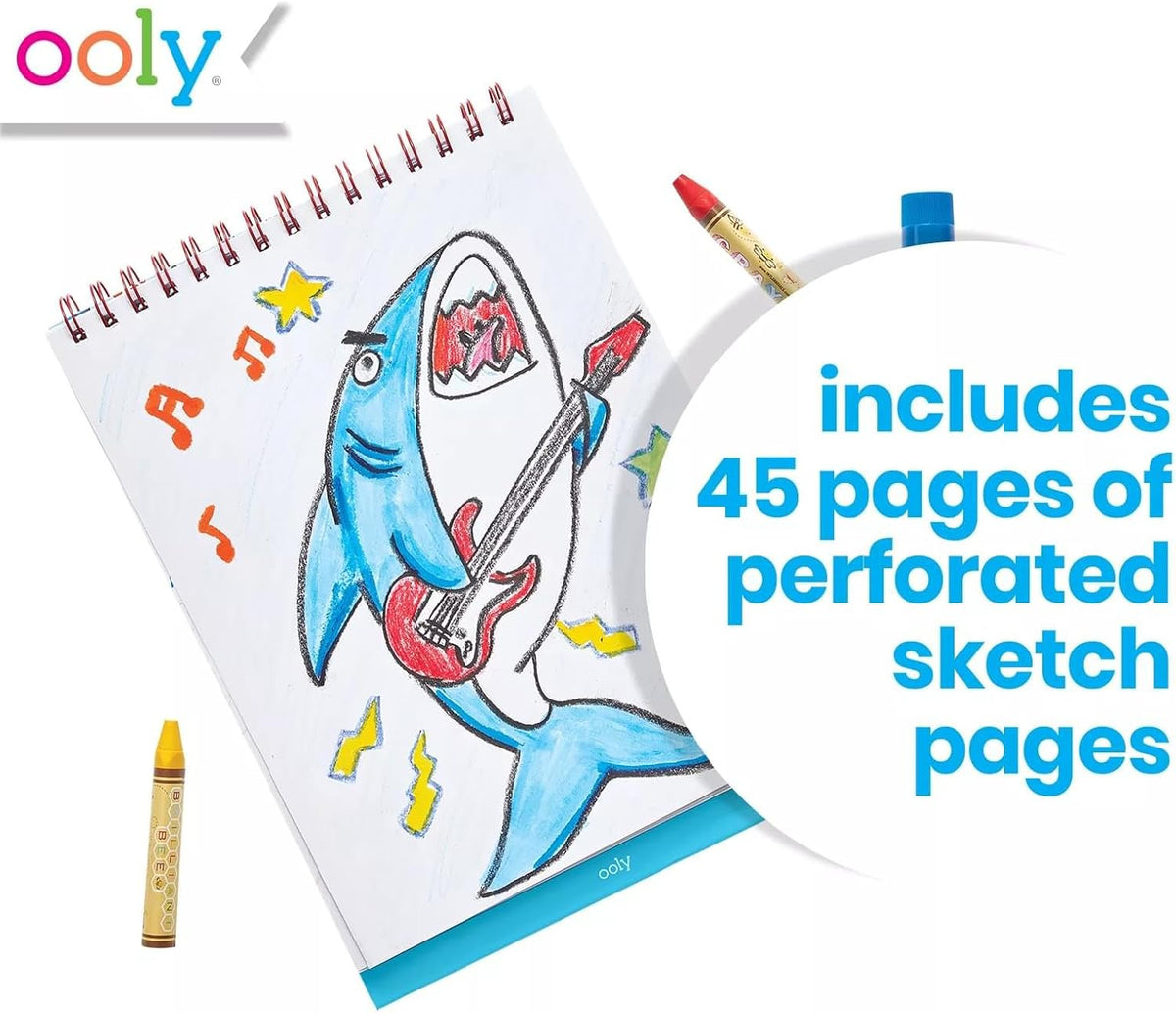 OOLY Sketch and Show Standing Sketchbook, 45 Large 10.5 x 8 Pages, Perforated to be Easily Removed, 120 GSM/ 32lb Perfect for Markers, Colored Pencils, Back to School Supplies - Awesome Doodles