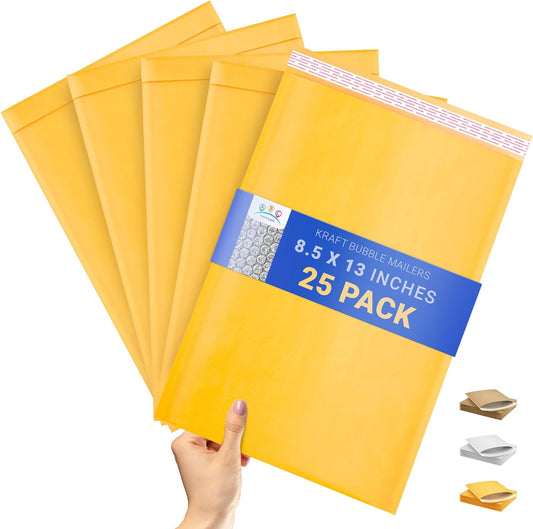 ABC PACK & SUPPLY Gold Kraft Bubble Mailer Envelopes, 8.5 x 13 Inches. 25 Pack Mail Padded Envelopes Self Seal. Kraft Bubble Mailers. Tear-Resistant Mailing Envelope Padded. Sturdy Paper Mailer