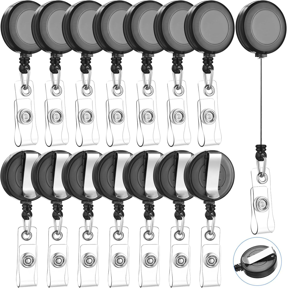 Zonon 100 Pcs Retractable Badge Reel Clip Holder Bulk with Metal Belt Clip Badge ID Card Holder Gifts for Nurses Teachers Students Office Workers School Supplies(Transparent Black)