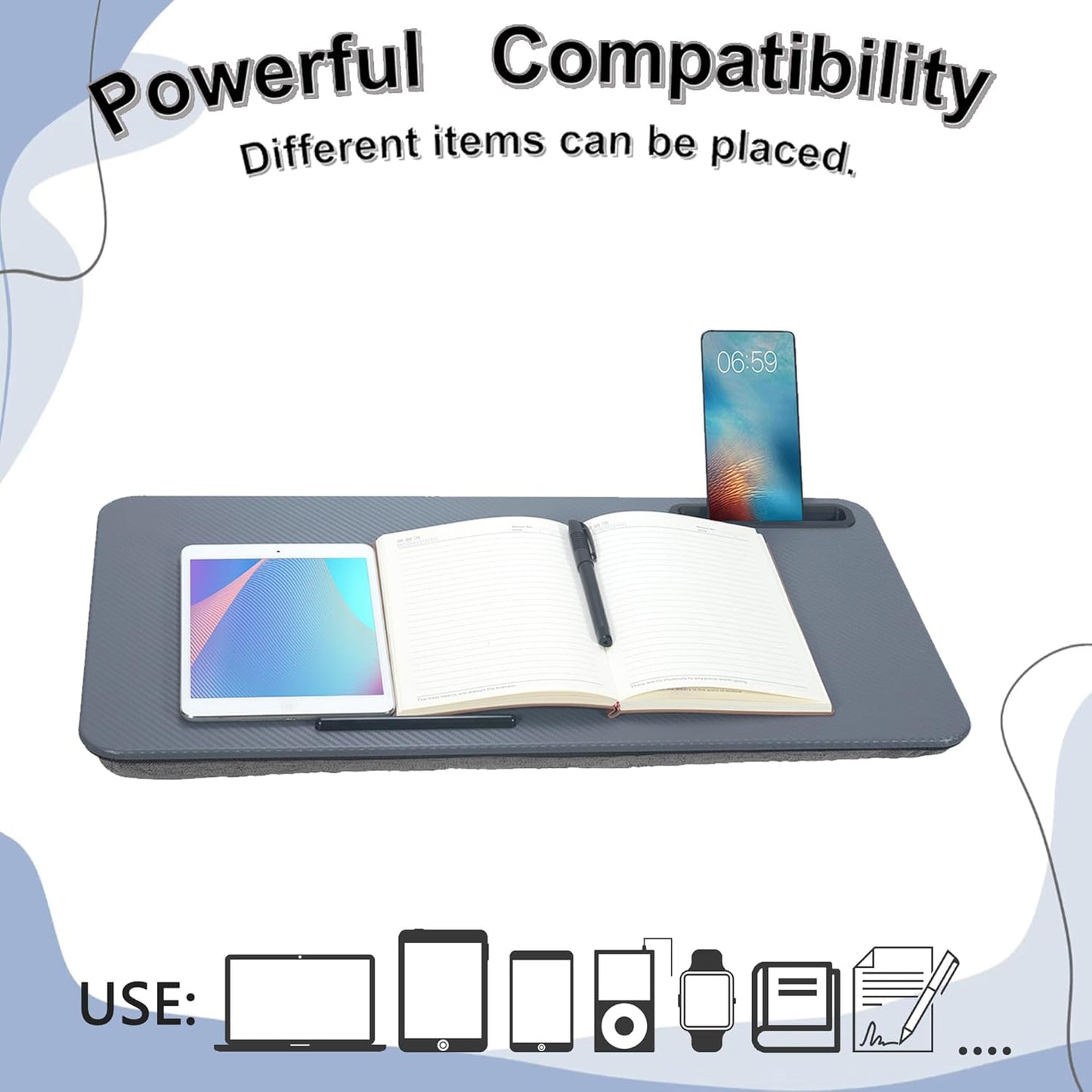 Portable Laptop Desk Fits Up to 16“ Laptops, with Tablet Slot, Built-in Cushion, Great for Home & Office,Lap Desk for Laptop,Lap Desk with Cushion (Dark Grey, Large)