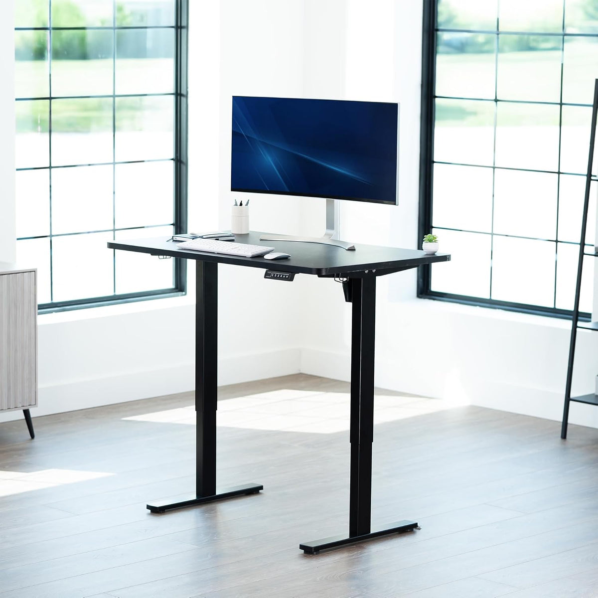 VIVO Electric 48 x 30 in Standing Desk, Memory Height Adjustment, 1B Series, One-Piece Black Top, Black Frame, DESK-KIT-1B5B
