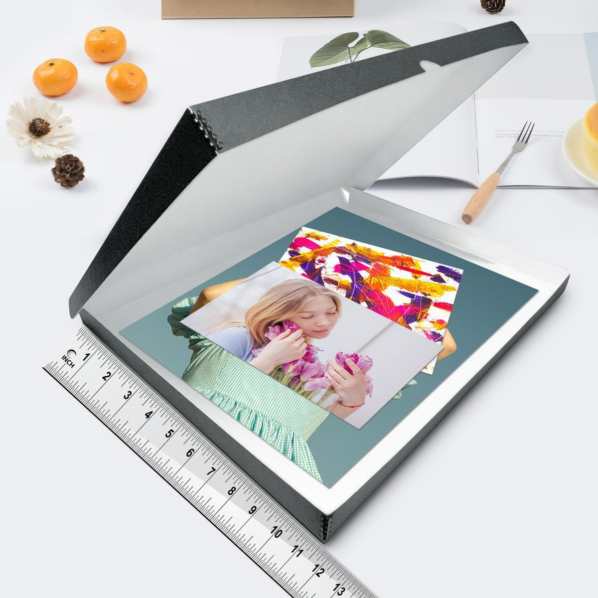 Lineco Archival Folio Storage Boxboard, Acid-Free with Metal Edges Boxboard, 11.5 X 14.5 X 1.75 Inches, Longevity Organize and Store Photos Documents Crafts Cards Magazines Prints DIY, Gray Exterior
