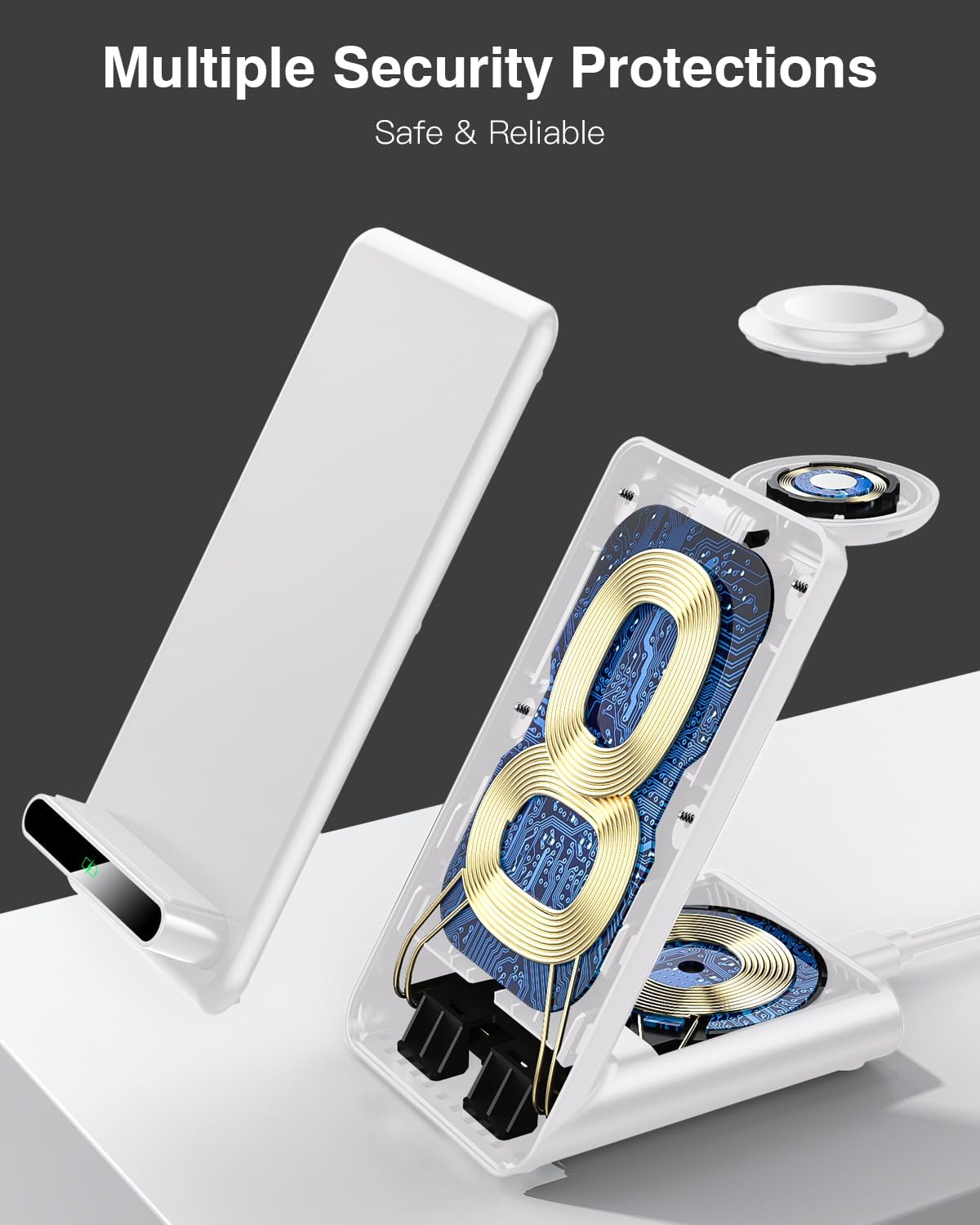 Wireless Charging Station,3 in 1 Charging Stand Made for Apple Watch Ultra 11 10 9 8 7 6 SE 5 4 3,Fast Wireless Charger Made for iPhone 17/Air/16/15/14/13/12,for AirPods Pro(with Adapter) (White)