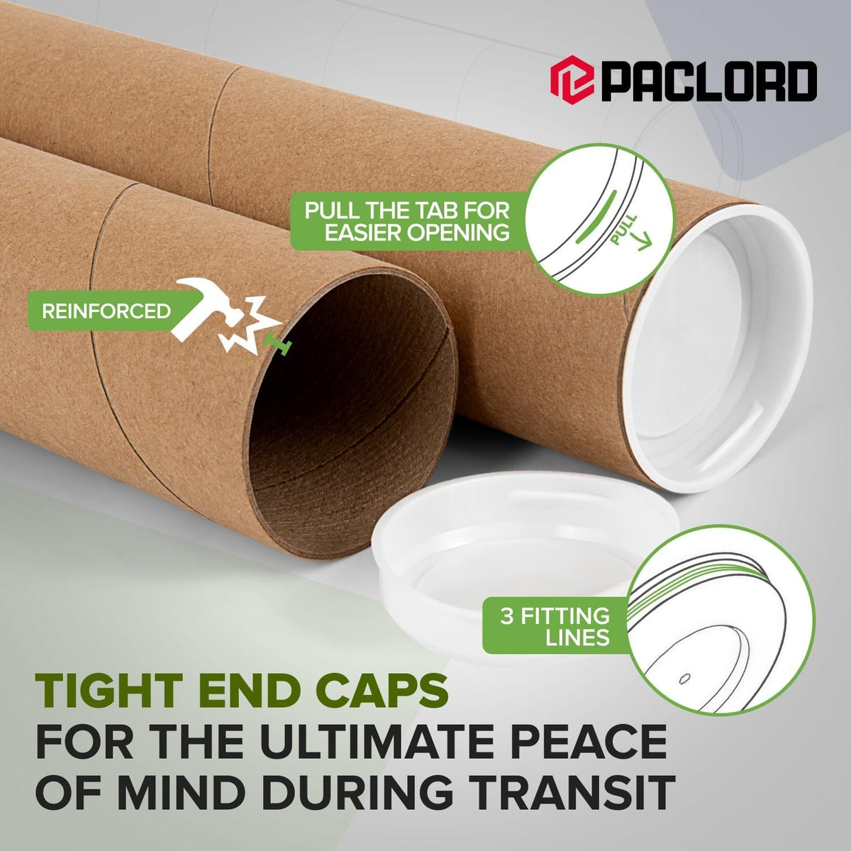 2" x 24" Reinforced Kraft Paper Mailing Tubes, Pack of 6 Tubes with 2 Caps Each – USPS Approved Poster Tube – Made in USA Cardboard Tube for Shipping and Storing Posters, Prints, Artwork, or Documents