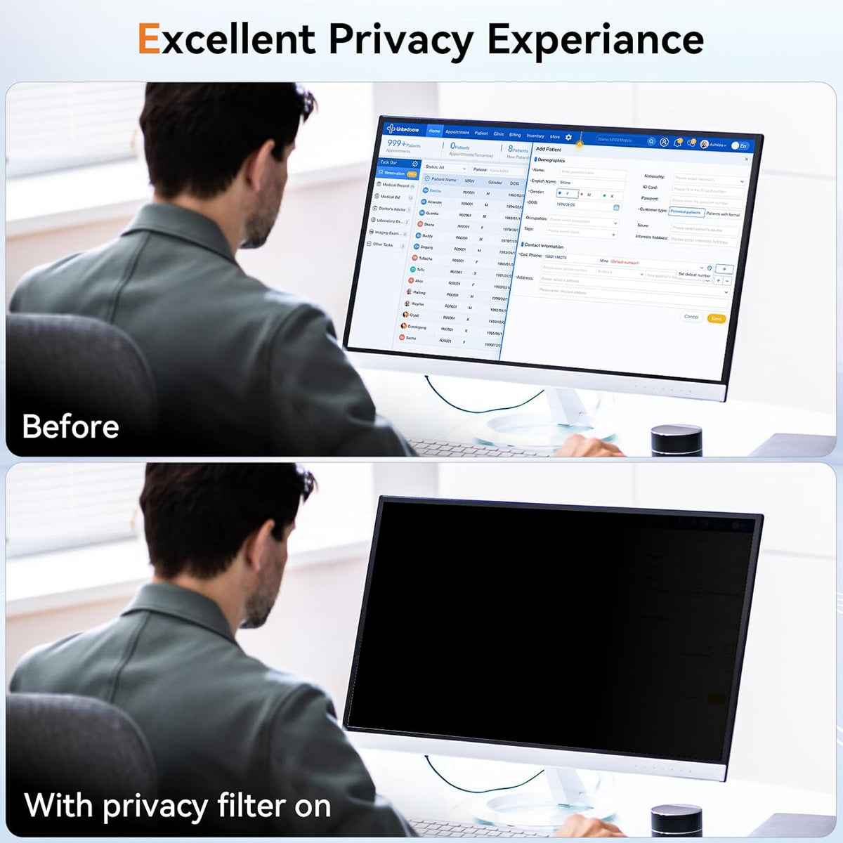 Mamol 24 Inch Computer Privacy Screen Filter for 16:9 Aspect Ratio Widescreen Monitor - Removable Computer Screen Privacy Shield and Anti Glare Blue Light Filter, Anti-Scratch Screen Protective Film