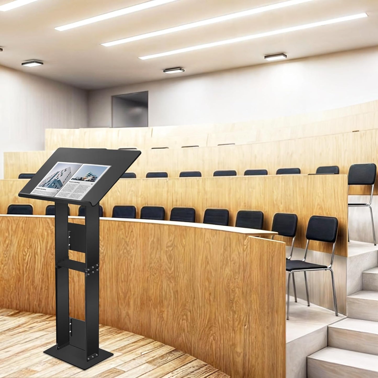 Podium Stand, Lecterns & Podiums, Acrylic Adjustable Angles with Metal Base, Podium for Church, Weddings, Classroom, Speech, 24" L x 16" W x 43.5" H, Black