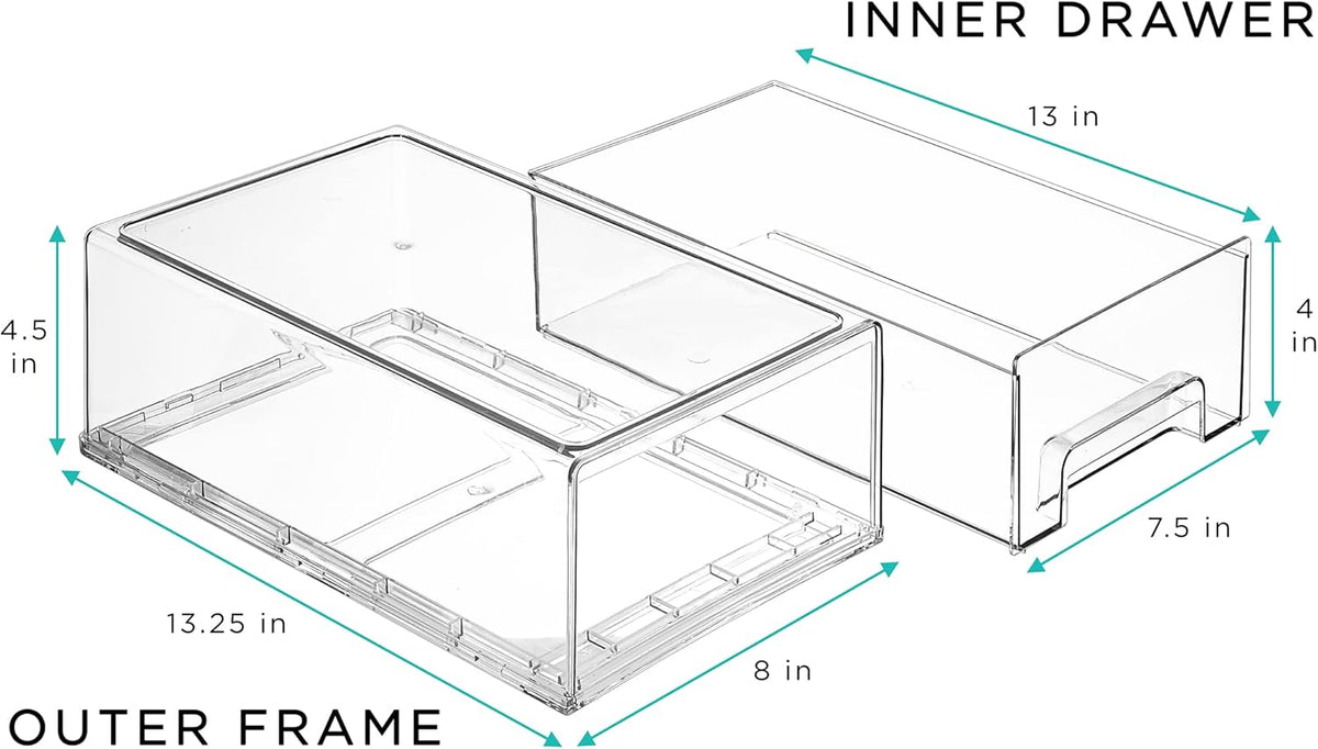 Sorbus Medium Clear Stackable Storage Drawers – 4-Pack Plastic Organizer Bins with Handles – Stackable Pull-Out Storage Drawers for Closet, Pantry, Office, Bathroom, Craft, and Toy Organization